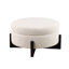Pouf rond élégant avec rangement intérieur, pattes pliables en chêne, beige.