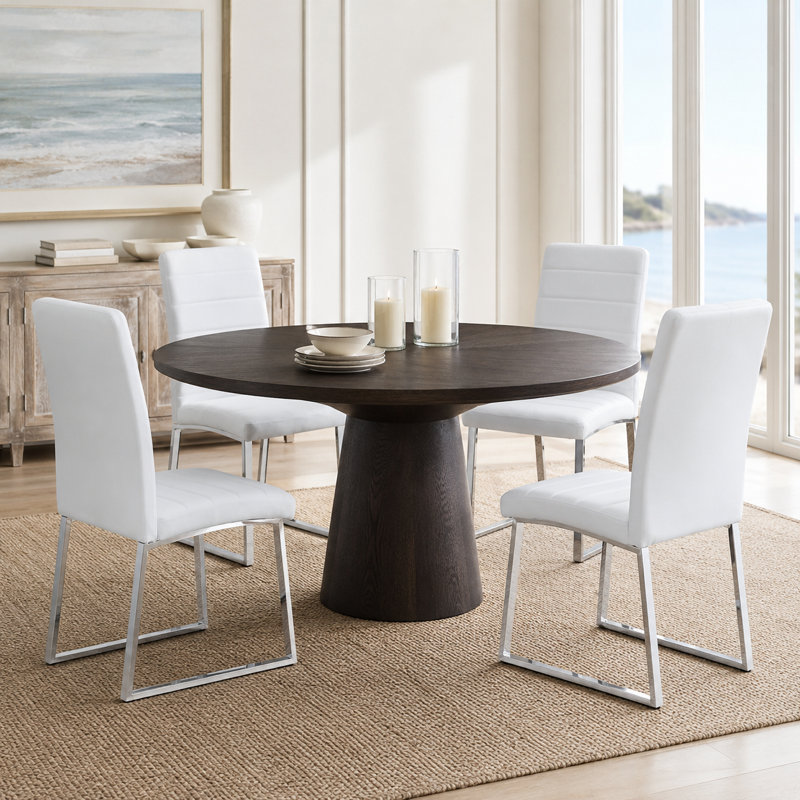 Ensemble de 4 chaises de salle à manger rembourrées Vesta, 4, Blanc, Argent