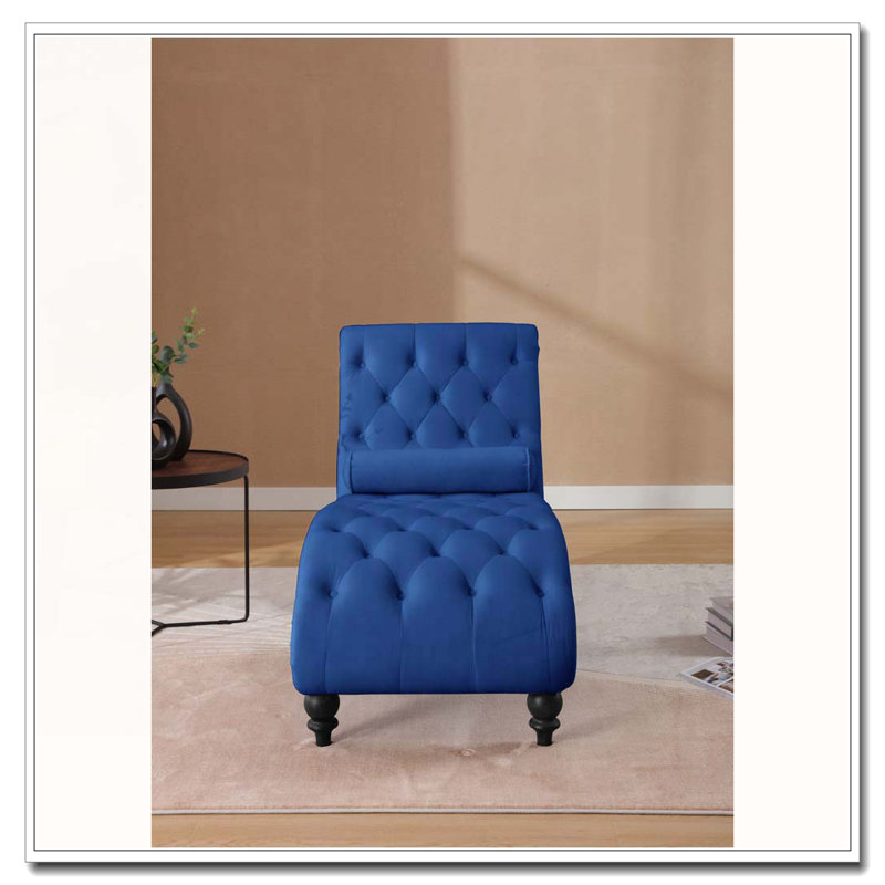 Velvet Recliner Chair with Button Tufting, Navy