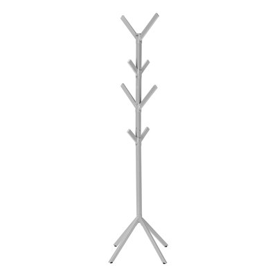 Modern Coat Rack with 8 Hooks - Free Standing Hall Tree for Entryway, 70 Inch Silver Metal Coat Stand with Sturdy Base, Contemporary Bedroom Garment Organizer