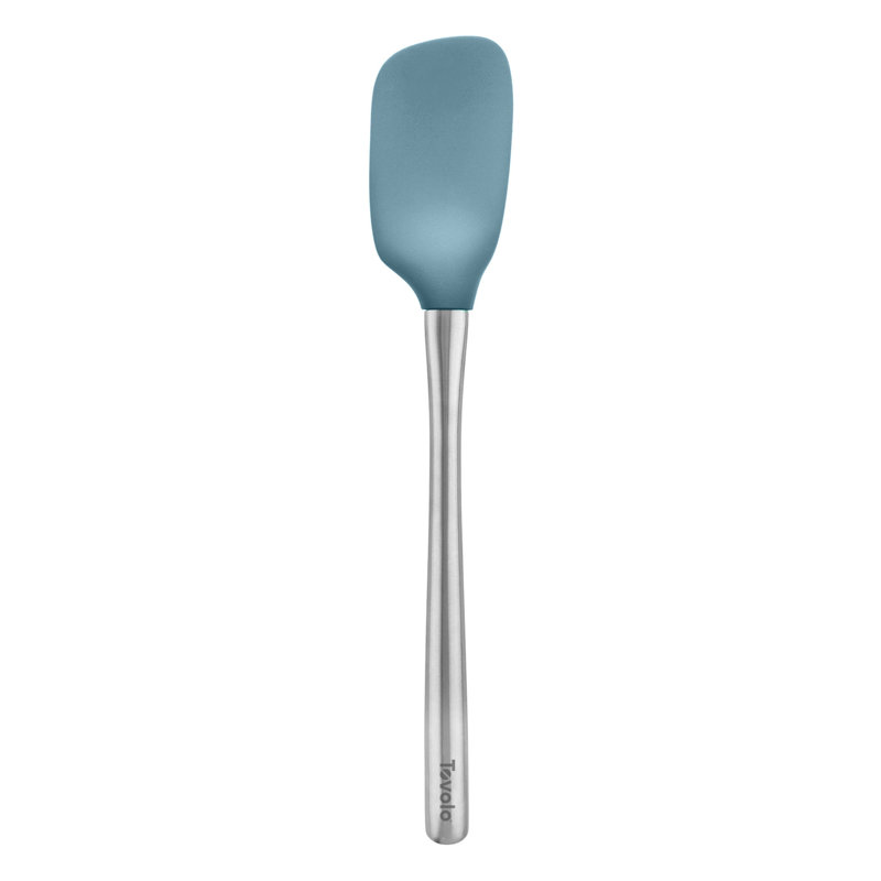 Tovolo Flex-Core Silicone Spoonula with Stainless Steel Handle for Cooking and Baking, Blue Slate