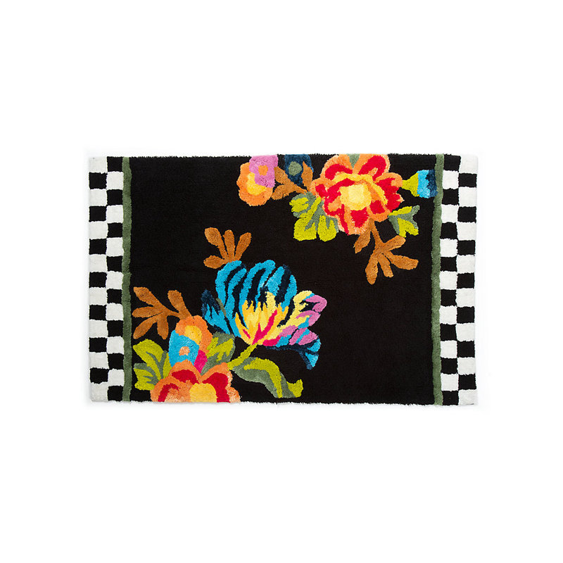 Black Flower Market Luxurious Cotton Bath Rug 22" x 36"