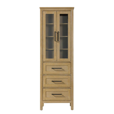 24 Inch Bath Storage Glass Cabinet in Linen Oak