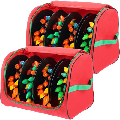 Sac de rangement de Noël avec bobines, organisateur de décoration de Noël à fermeture à glissière durable, rouge
