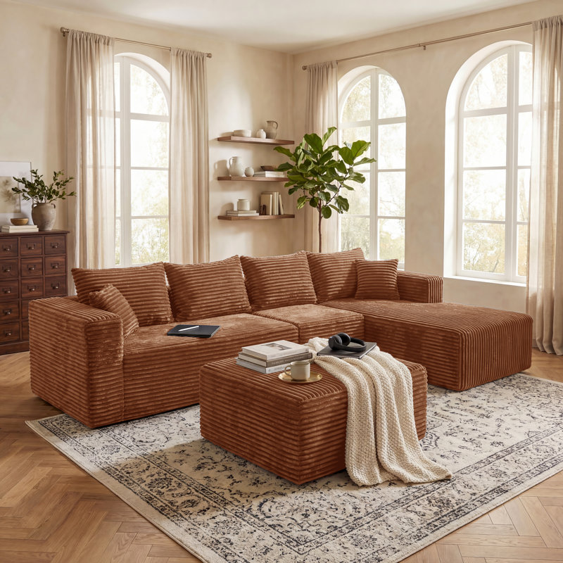Canapé modulaire rembourré 4 pièces Kapellen, Brun, Orienté à droite