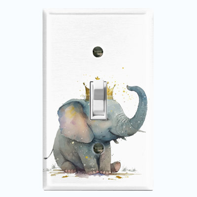 Gray Baby Elephant Crown Nature Themed 1 - Gang Toggle Light Switch Standard Wall Plate