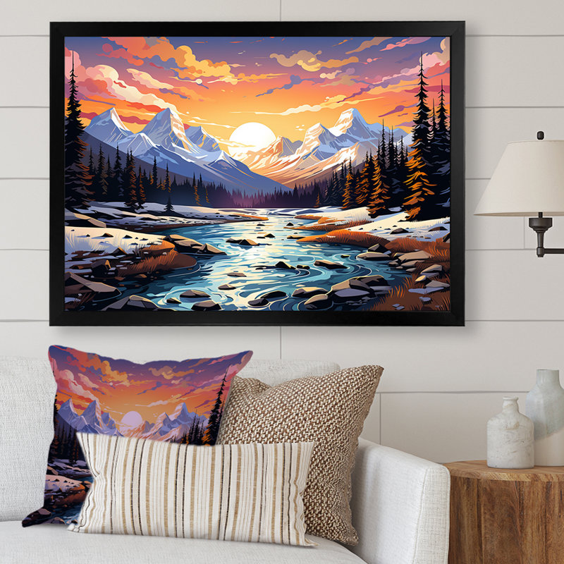 Colorado River Trail - Forêt et rivière, art mural, Cadre d'angle fermé noir, H 24 po x l 32 po x P 1 po