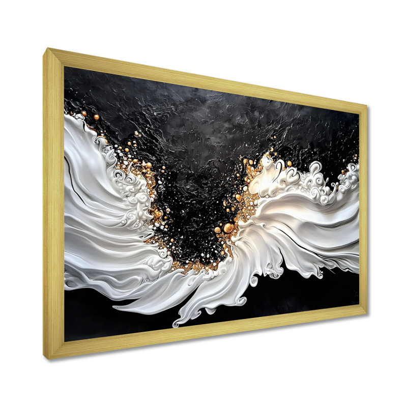 «Gold Breeze» abstrait doré et noir, 24" H x 32" W, Single Picture Framed Print without Mat, Gold