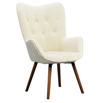 White Velvet Chair - Solid Wood Legs, Back Detail, Comfortable Foam Accent With Detail Silky Upholstery, Support