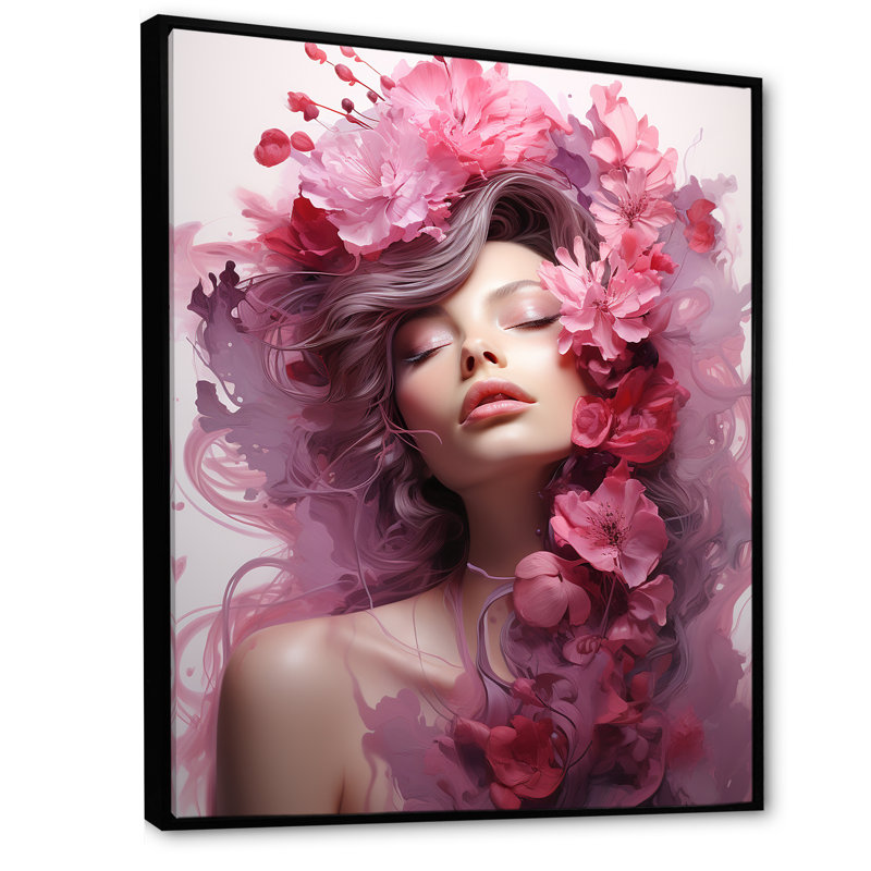 Extravaganza mauve à motif floral, Cadre flottant noir, H 32 po x l 24 po x P 1 po