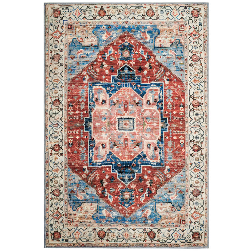Tapis contemporain géométrique 7 x 9 pi - lavable à la machine, antidérapant et résistant à l'eau pour les espaces domestiques et commerciaux