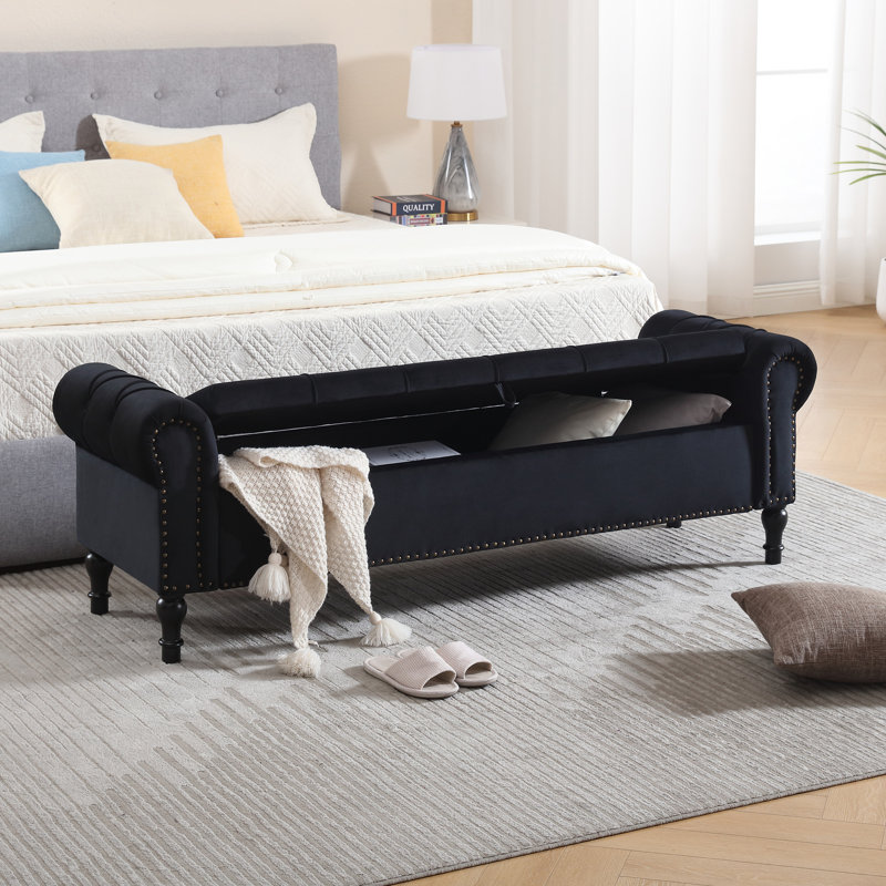 Banc de rangement rembourré 66,9 po, Noir