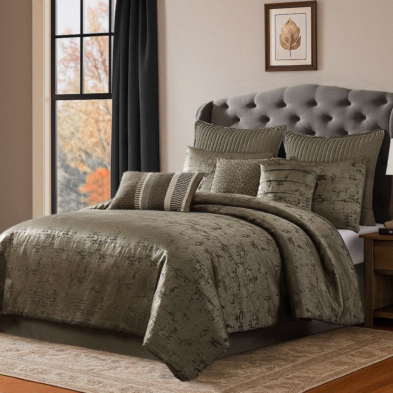 Ensemble de couette Beny 9 pièces, taille Queen, jacquard tissé doré traditionnel, Queen Comforter + 4 Euro/Standard Shams