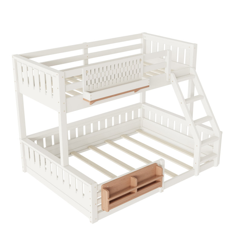 Lit superposé simple au-dessus de grand lit simple en bois massif avec panneau perforé et étagères, Simple TG sur grand