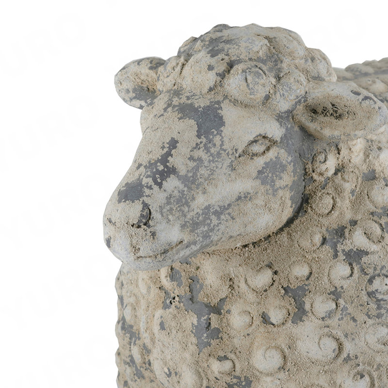 Figurine de mouton en magnésium 45,7 x 24,1 x 35,6 cm (18 x 9,5 x 14 pouces) avec finition blanche et grise patinée, décor de jardin vintage