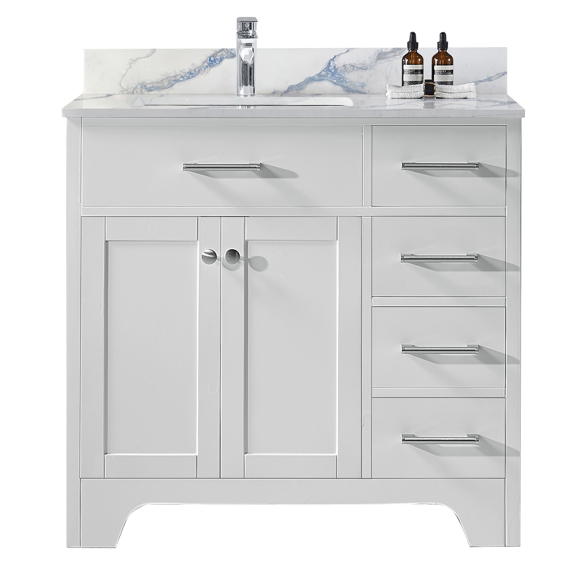 Lark Manor Claristine 36 Inch Bath Vanity in Grey with Grey Veins Quartz Top 1 Faucet Hole with ...