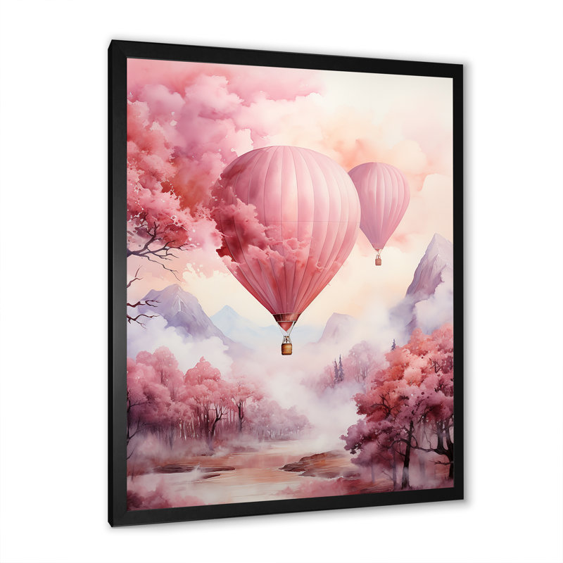 «Pink Whimsical Balloon Magic I», reproduction sur toile, Cadre photo noir, H 32 po x l 16 po x P 1 po