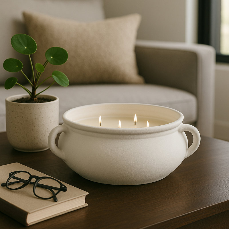Bougie décorative bol décoratif - Bougie élégante moderne pour bibliothèque, table basse, chambre à coucher et décor de salon - 12 po, blanc