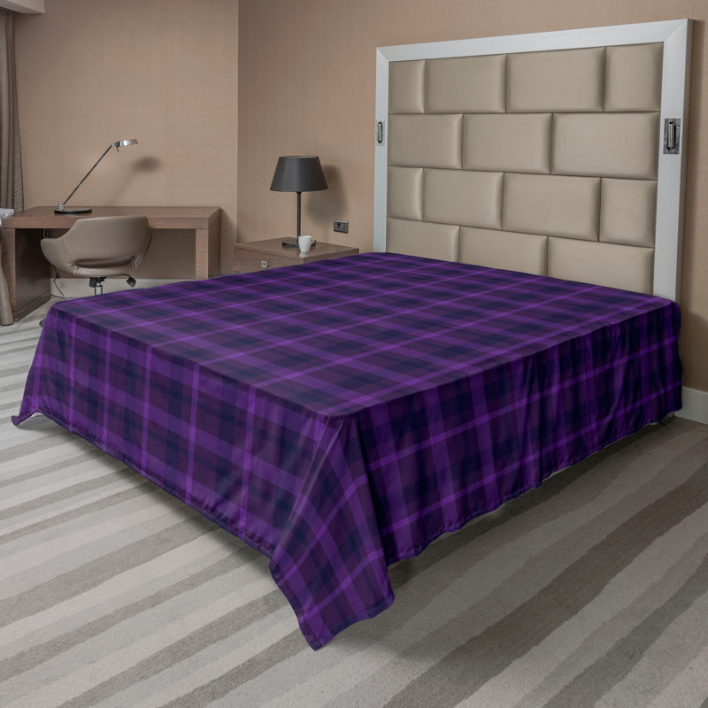 Drap plat moderne de style bohème Ambesonne, Drap plat grand, Guingan indigo foncé / mauve