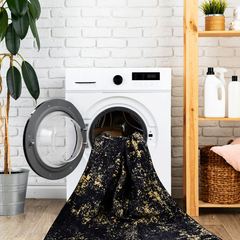 Non-Shedding Washable Area Rug Runner, Low-Pile Non-Slip For Kitchen, Office, Bedroom - 2'6''X10'  Black Washable, Non-Slip, Dining Room,