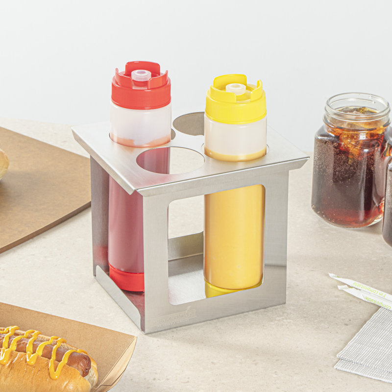  Organisateur de condiments en acier inoxydable 1 support 6 bouteilles x 7,01 x 6,26 pouces - support de cuisine durable à quatre trous