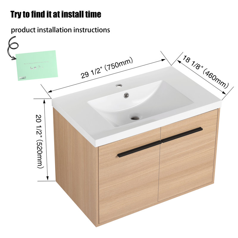 Bishon 29.6'' Single Bathroom Vanity with Resin Top, Light Brown