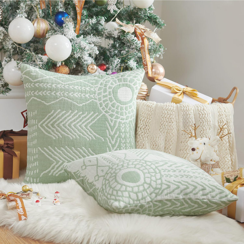 Geometric Cotton Pillow Cover, Green