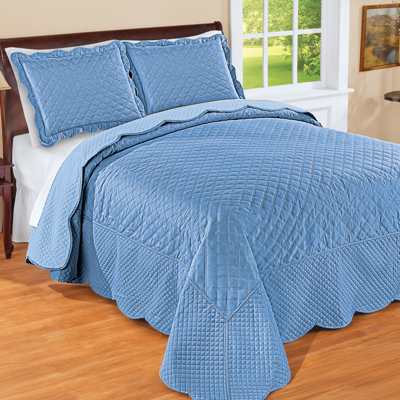 Couvre-lit matelassé Camille, Ensemble de courtepointe grand, Bleu / bleu clair géométrique