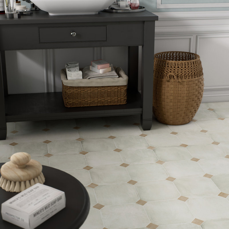Laverton Octagon W/Taco 7-7/8 In. X 7-7/8 In. Porcelain Floor And Wall Tile, Light Beige/Beige