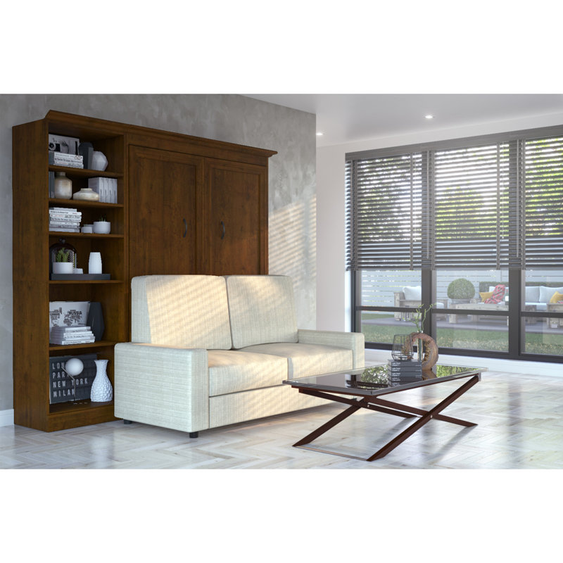 Lit escamotable avec rangement Alvaretta, Blanc / Gris, Grand