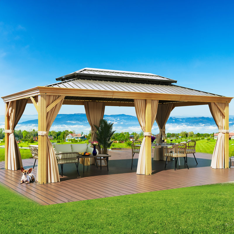 Aluminum Patio Gazebo with Wood Grain, 19 ft x 12 ft