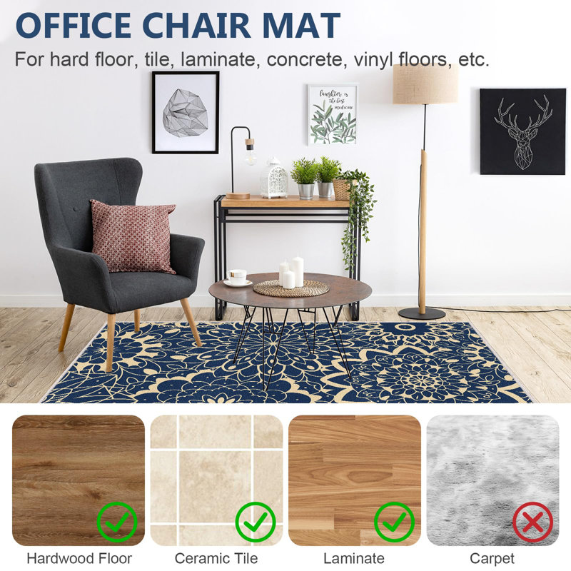 Non-Slip Office Chair Mat 120x90cm, Printed Floor Protector for Hard Floors, Easy to Clean