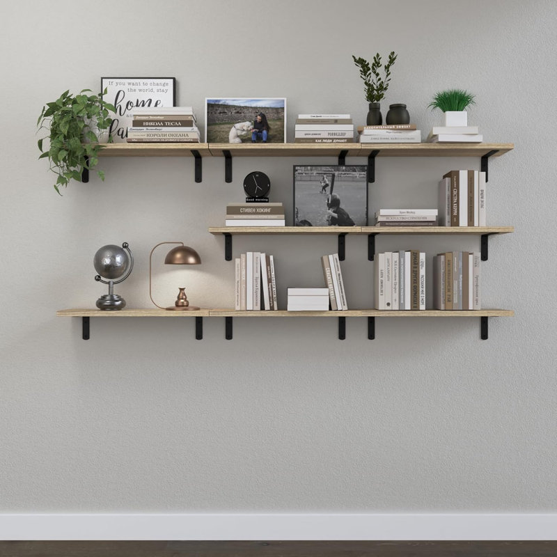 Paquet de 8 tablettes flottantes en bois brun rustique