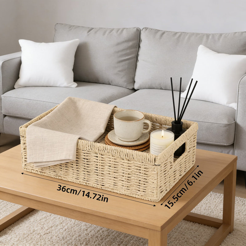 Ensemble de panier de rangement en corde de papier tissé à la main, bacs pliables en osier avec poignées pour le comptoir de salle de bain, le réservoir de toilette et l'organisation à la maison