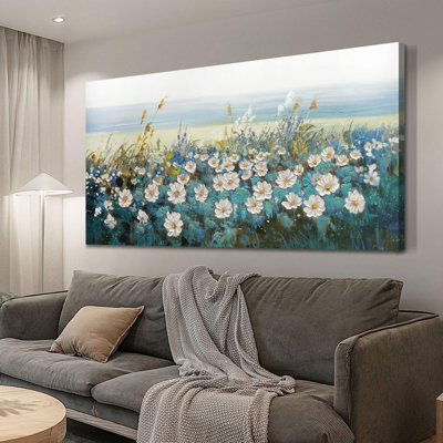 Fleur, art mural, chambre à coucher, décoration murale, toile, marguerite blanche, peinture florale, paysage, œuvre d'art pour le salon, décoration murale texturée, grande salle de bain, bureau, maison, salle à manger