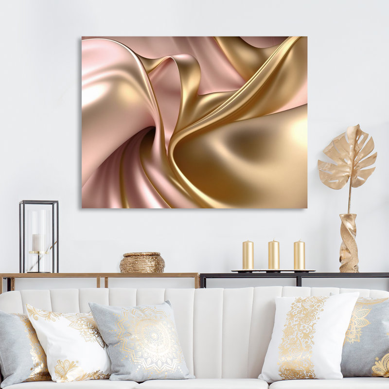 Minimal liquide or et vagues taupe VII 21, H 24 po x l 32 po x P 1 po, Toile tendue