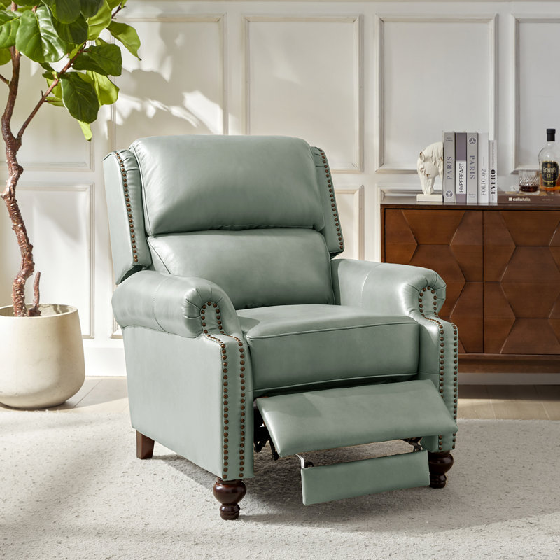 Adeesa Genuine Leather Manual Recliner, Grey Genuine Leather