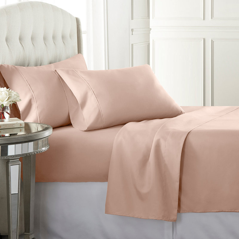 Egyptian Cotton Sateen Sheet Set, 300, Pink, Twin Sheet Set with Fitted Sheet
