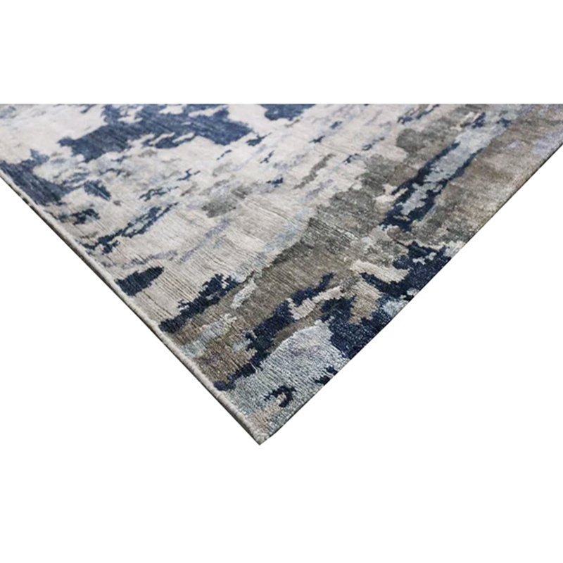 Hand Knotted Abstract Area Rug in Blue, Runner 4' x 10'