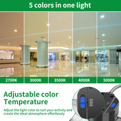 120-277v 6 Inch Commercial Downlight, 0-10v Dimming, 27/19/13w Adjustable Wattage And Cct 5000/4000/3500/3000/2700k, 6 Pack