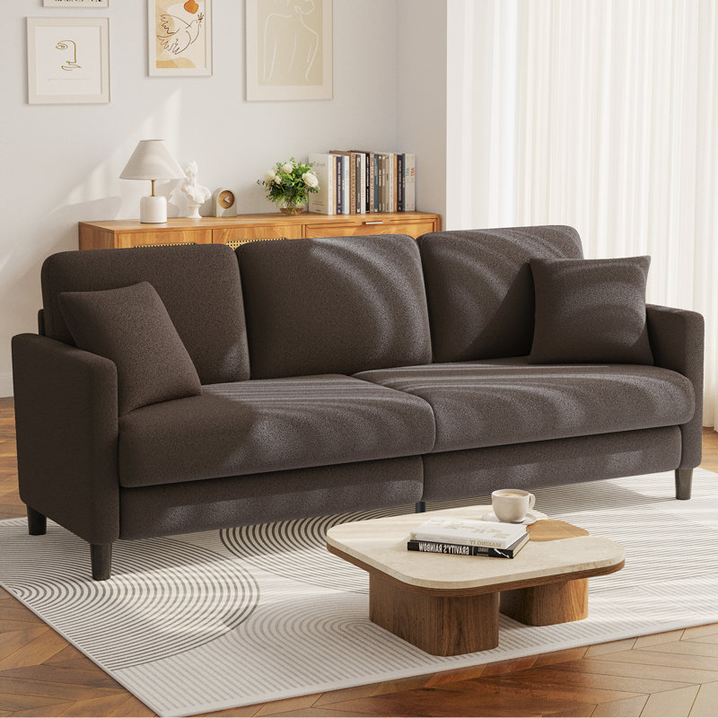 Febo 83'' Square Arms Sofa, Teddy Sofa Couch with Pocket Spring Cushion   , Brown Teddy