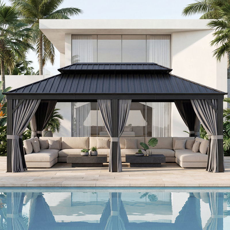 20 Ft. W X 12 Ft. D Hardtop Gazebo With Galvanized Steel Roof & Metal Frame