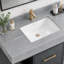 Salle de bain murale moderne 39 po avec lavabo, meubles-lavabos flottants avec deux tiroirs et tablettes, plateau en pierre frittée grise, armoire noire et lavabo en céramique blanche