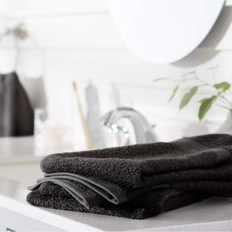 6 Piece Fade Resistant Hand Towel, 100% Cotton, Black
