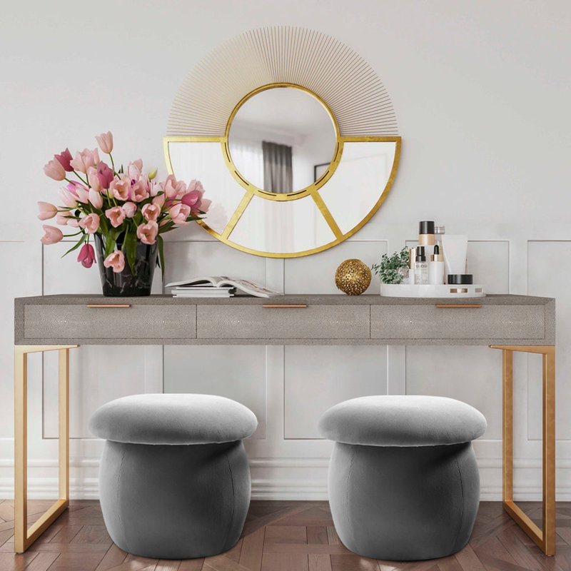 40cm Wide Velvet Cylinder No Pattern Footstool Ottoman