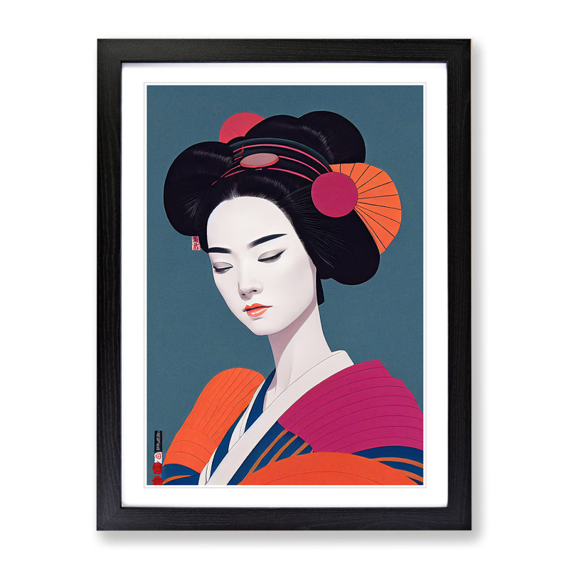 Dazzling Geisha - Single Picture Frame Print, 64cm H x 46cm W x 2cm D, Black