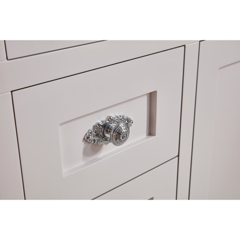60" Finish Solid Wood Sink Vanity With 1' Artificial Stone Top, Dreamy White, Polished Chrome