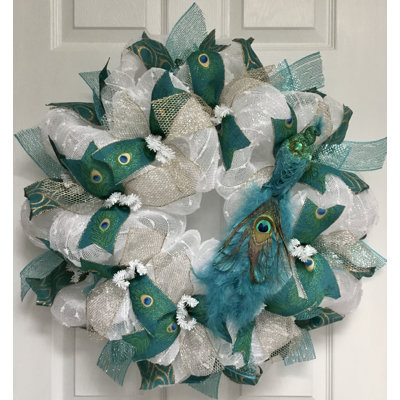 Winter Wreath with Snow Peacock