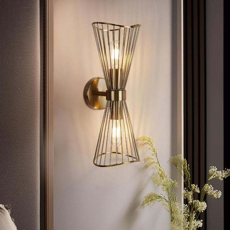 Applique murale rétro en laiton, applique murale moderne Mid-Century avec 2 douilles E12, lampe murale d'intérieur à intensité variable pour chambre à coucher, salon, salle de bain, couloir et plus encore