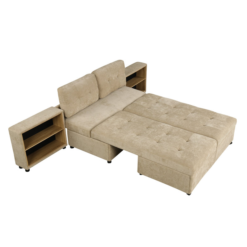 121.2" Versatile Sofa Bed Modular Sofa  Free-Combined Sofa With Two Storage Racks, Brown Chenille